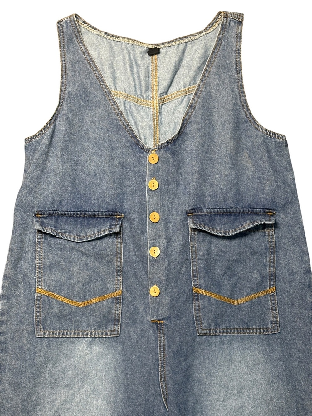 SHEIN Blue Denim Bib Overalls Size Small Wide Leg Y2K Baggy